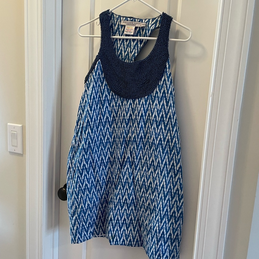 Gretchen Scott. Blue beaded dress. S